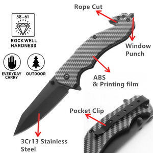 Cuchillo Plegable Táctico para Camping y Senderismo, con Mango de ABS con Patrón de Fibra de Carbono, Apertura Asistida con <span class=keywords><strong>Flipper</strong></span>, Bloqueo Lineal, Venta al Por Mayor - Product Image 3