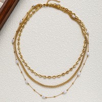 Collier ras du cou multicouche en perles plaqué or PVD 18 carats en acier inoxydable 316L avec pendentif pour femme – Vente en gros