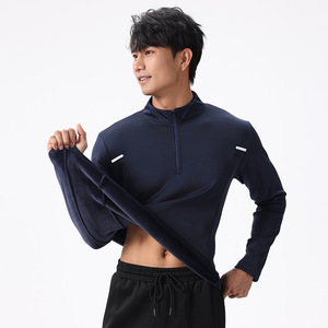 Abbigliamento da allenamento sportivo per corsa all'aperto a maniche lunghe da uomo per l'autunno inverno e mezzo collo alto <span class=keywords><strong>con</strong></span> cerniera in velluto lavorato a maglia - Product Image 3