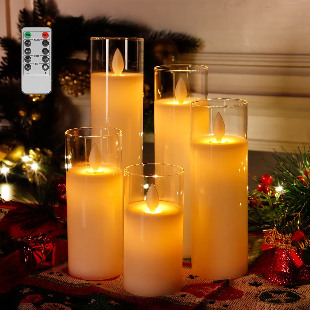 Candele a Led senza fiamma all'ingrosso con telecomando Set di 5 colonne di candele a batteria ad alta cera reale candela a LED tremolante 0,96kgs