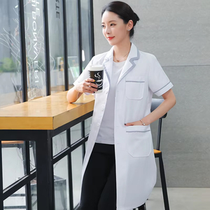 Camice Bianco da <span class=keywords><strong>Donna</strong></span> per Salone di Bellezza, Maniche Lunghe con Bordo Grigio, Medicina Tradizionale Cinese, Centro Benessere - Product Image 3