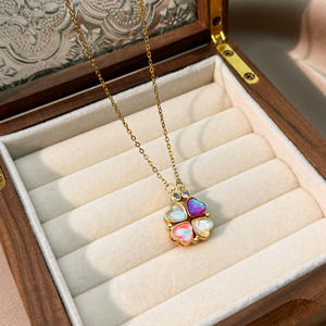 Collier RQ Fashion, ouverture magnétique <span class=keywords><strong>faible</strong></span>, pendentif trèfle en cuivre, collier en or 18 carats incrusté de zircon, vente en gros d'usine - Product Image 2