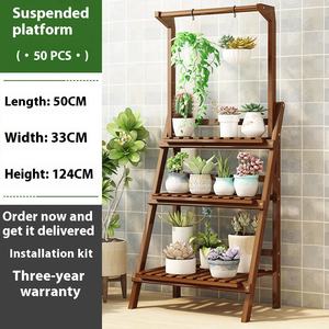 أطقم حدائق حامل نباتات خشبي صلب عصري قابل للطي من 3 طبقات مع فتحات تصريف وري ذاتي - Product Image 5