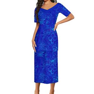 New Style Layered Ruffle V-Ausschnitt Puletasi Samoan Kleid Gute Qualität Polynesian Samoan Tribal Long Top und Röcke 2-teiliger Anzug - Product Image 4