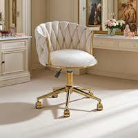 Silla de manicura dorada moderna de lujo, taburete de tocador para dormitorio, tocador y mesa de maquillaje, mesas de uñas para escritorio de computadora