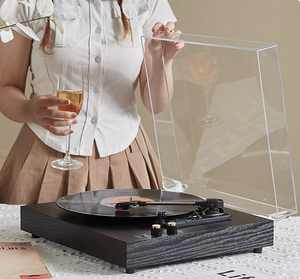 Tourne-disque vintage en bois avec haut-parleurs de sortie BT sans fil et communication AUX avec <span class=keywords><strong>meuble</strong></span> pour platines en <span class=keywords><strong>vinyle</strong></span> - Product Image 4