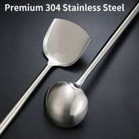 Louche à soupe et spatule de cuisine en acier inoxydable SUS304 de qualité alimentaire avec manche extra long, outils professionnels pour chefs de cuisine commerciale et restaurants
