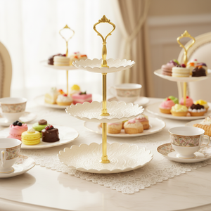 Bandeja de Pastel de Tres Niveles de Plástico de Lujo Ligero, Moderna y Sencilla, Soporte de Exhibición para Postres de Boda y Cumpleaños, Estante para Aperitivos y Té - Product Image 1