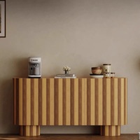 Mueble de Almacenamiento para Sala de Estar de Madera Maciza de Estilo Italiano Minimalista, Aparador con Patas, Mueble de Pasillo con Rayas de Estilo Mid-Century