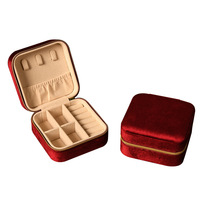 Boîte à bijoux carrée en velours, style preppy, durable, portable, avec fermeture éclair, 10x10x5cm, pour le rangement de bijoux, personnalisable avec logo.