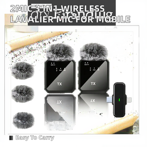 Micrófono Inalámbrico 3 en 1 con 2 Micrófonos, Micrófono de Solapa de Condensador, Cancelación de Ruido, Metálico, Ligero, Portátil, para Teléfono Móvil, Vlog, Entrevistas - Product Image 2