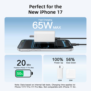 מטען מהיר במיוחד PD 65W GaN USB-C לאייפון, אייפד, מק, סמסונג, תקן בריטי UKCA, קומפקטי ונייד - Product Image 2