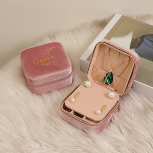 Wholesale Custom Square Velvet Travel Jewelry Case - Elegant Zipper Closure, Portable <b>Storage</b> <b>Box</b> for Ring Earring Necklace - Product Image 4