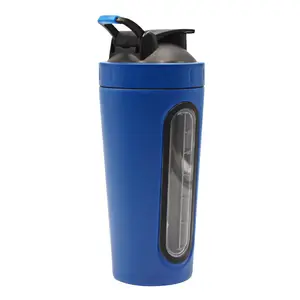 Coctelera de proteínas de acero inoxidable, Botella Mezcladora de proteína para gimnasio, bola a prueba de fugas, ventana Visible de 25Oz