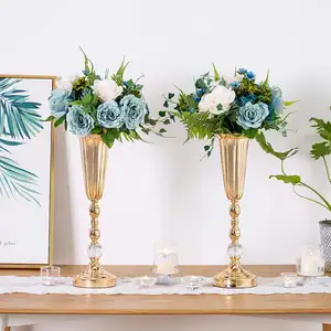 סיטונאי חתונה שולחן קישוט דקור פרח קטן סידור מתכת קישוט זהב מתכת אגרטל חצוצרה