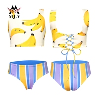 Speelse Met Bananenprint Meisjes Badmode Met Hoge Taille, Gekruiste Stropdassen Kinderbadpak Voor Bij Het Zwembad