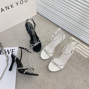 2023 Fashion Rhinestones High Heels Gladiator Silver Ankle Strap Strappy Sandals Women Sexy Stiletto Party Bridal <b>Shoes</b> - Product Image 4