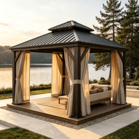 Gazebo de luxe en aluminium avec toit rigide en polycarbonate, étanche, protection UV, écologique, autoportant pour terrasse de jardin ou bord de lac
