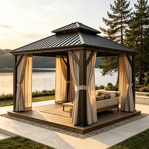 Luxury Aluminum Hardtop <strong>Gazebo</strong> PC Sheet Roof Waterproof UV Protection Eco-Friendly Free Standing for Lakeside Backyard Terrace - Product Image 1