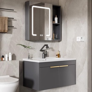 Luxury Modern Design Wall Mounted Vanity with Aluminum Mirror Space Saving <strong>Bathroom</strong> Wash Basin <strong>Cabinet</strong> for Hotels - Product Image 5