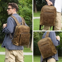 Sac à bandoulière vintage grande capacité personnalisé en cuir Crazy Horse Sac à dos décontracté pour ordinateur portable de voyage pour hommes pour ordinateur portable de 16 pouces