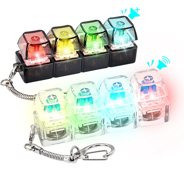 Custom Plastic Light Weight Stress Relief Clicker Keyboard Cap Fidget Keychain with LED Lights