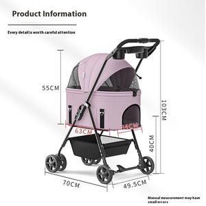 अलग पोर्टेबल पालतू कार्ट बड़ी जगह एक-स्पर्श फोल्डेबल कुत्ते 4 पहियों के साथ स्टलर - Product Image 5