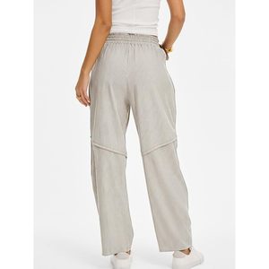 Womens Striped Wide Leg Pants High Waist Elastic <b>Drawstring</b> Casual Breathable Lounge <b>Trousers</b> With Pockets Summer Style - Product Image 6