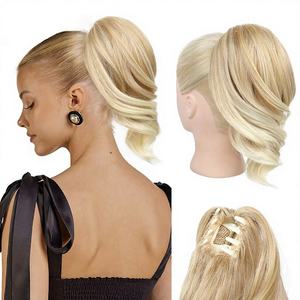 Extensions de queue de cheval à pince de 12 pouces, synthétiques, douces et naturelles, ondulées, pour ajouter longueur et volume, blond <span class=keywords><strong>doré</strong></span> avec pointes claires pour femmes - Product Image 1