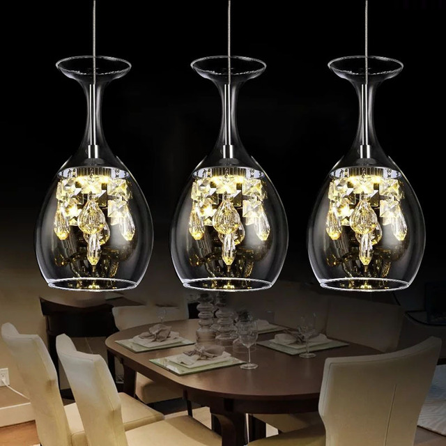 Pendant Lights Chandelier Stainless Steel K9 Crystal Chandelier Wineglass Pendant Lamp Bar Smoky Coffee Lighting Cup Style