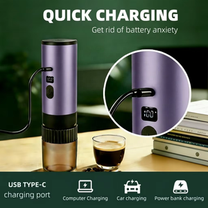 Machine à expresso portable <span class=keywords><strong>rechargeable</strong></span> Kingze 15 bars, cafetière sans fil 3-en-1 compatible capsules et café moulu, idéale pour les voyages et le camping - Product Image 6