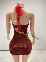 Ocstrade Pronto per la Spedizione - Contattaci Prima dell'Ordine, Abito Aderente Personalizzato con Strass per Feste di Compleanno, Vestito Mini Sexy con Perline e Collo all'Americana per Club