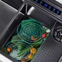 Évier de cuisine intelligent multifonctionnel, évier de cuisine à double cuvette de conception de cascade 304, équipé d'un lave-tasse et d'un panneau de température