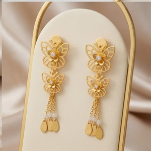 925 Silver Italian Mala Necklace Set with Beads Gold Butterfly Floral Pendant Jewelry Earrings for Women Wedding <b>Gift</b> Fashion - Product Image 2