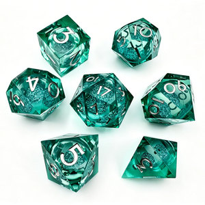 Custom Logo Green Liquid Core <b>Dice</b> <b>Set</b> 7pcs Sharp Edge Resin DND <b>Dice</b> for RPG Board Games - Product Image 1