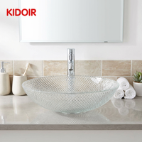 Vasque de salle de bain ovale en verre transparent, moulée d'une seule pièce, 430x320mm, à poser sur comptoir, en verre trempé taillé diamant – Offre Spéciale
