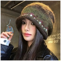 Gorro de Punto Acanalado Jacquard Vintage con Pompón, Estilo Fair Isle, Cálido y Versátil para Mujer