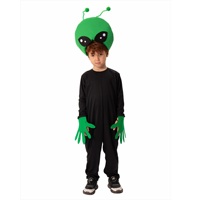 Costume d'alien de luxe avec masque vert à capuche et gants, combinaison spatiale noire pour Halloween