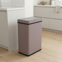 Poubelle automatique rose 50L avec filtre anti-odeurs et couvercle, poubelle pliable sans contact à capteur 13 gallons