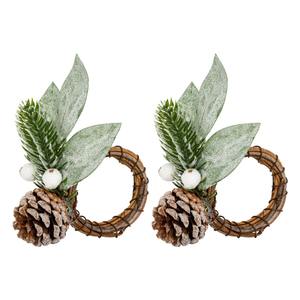LOT DE 2 ANNEAUX DE NAPPERON AVEC BRANCHES DE ROTIN TISSÉES ET MISTELTOE/CAFROUSSE, 10CM - Product Image 1