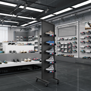 La fabbrica vende gli accessori del negozio <span class=keywords><strong>di</strong></span> marca delle calzature espositore per scarpe da appendere a doppio lato in metallo con ruote mobili - Product Image 2