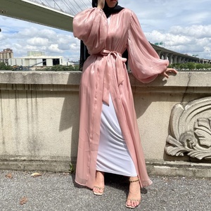 1941# Latest Design Summer <b>Abaya</b> Shiny Silk 6 Colors Elastic Lantern Sleeves With Lining Elegant Versatile Cardigan - Product Image 5