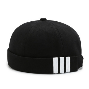 New Arrival Men's Cotton Summer Hip Hop <b>Cap</b> Rolled Cuff Brimless Striped Letter <b>Flat</b> Dobby Sporty Curved Sailor <b>Hat</b> Business - Product Image 3