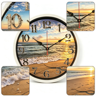 Horloge murale tropicale côtière 12 pouces, design original, coucher de soleil, vagues de plage, silencieuse, sans tic-tac, ronde, 25*25cm, décorative pour salle de bain