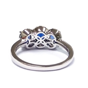 Anillo Elegante de la Serie Shiny Love, Oro Blanco Sólido de 18k, Diamantes Reales, Zafiro Azul, Diseño Ovalado en Racimo, para Mujer, Boda - Product Image 3
