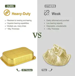1000ml High Temperature Full Size Thickened Rectangular Airline Food Tray Gold Tin Disposable Aluminium Foil Containers With Lid