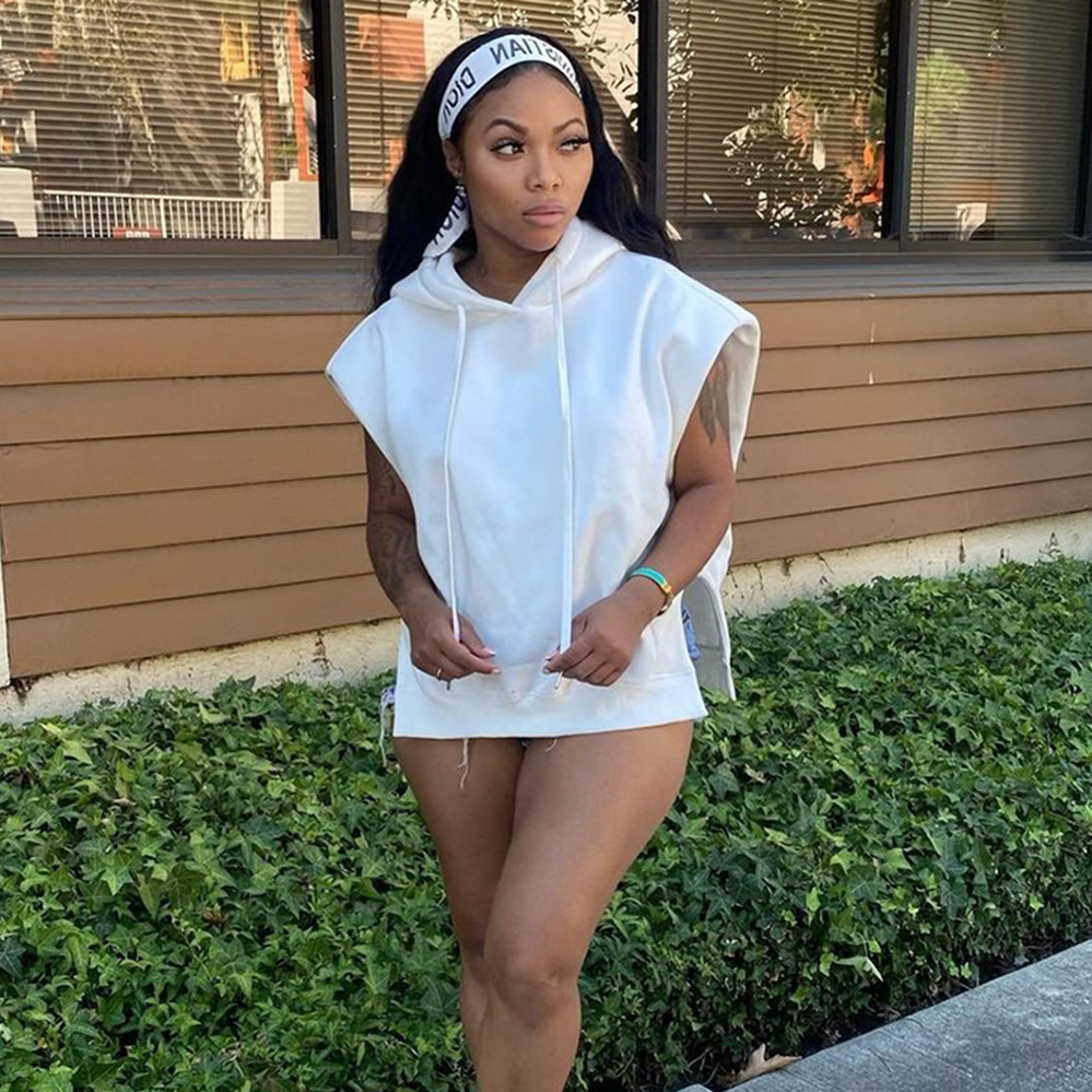 Woman Clothing Irregular Waist Loose Pullover Hoodie