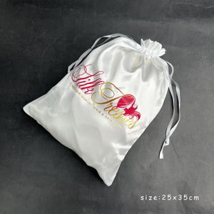 Custom Satin <b>Drawstring</b> <b>Bags</b> with Heat Transfer Print - White Hair Extension Pouch for Jewelry Satin Hair <b>Bags</b> - Product Image 5