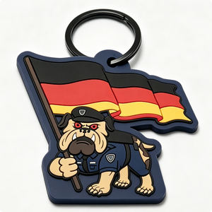Cartoon Bulldog Police Dog Holding German Flag Irregular Shape Plastic <b>Keychain</b> National Day Souvenir - Product Image 3