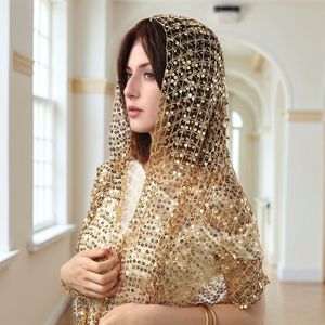 HZW-25088 fantaisie paillettes paillettes châles étoles femmes robes de soirée dentelle écharpes creuses - Product Image 1